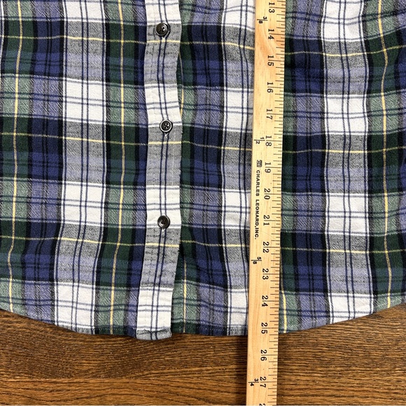 LL Bean Shirt Womens Large Green Blue Plaid Relaxed Fit Flannel Button Front - Picture 6 of 7